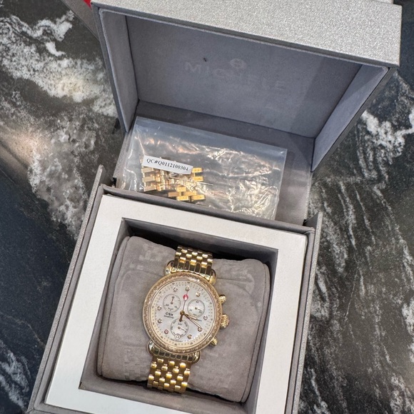 Michele Accessories - Michele Gold and Silver Chronograph Watch